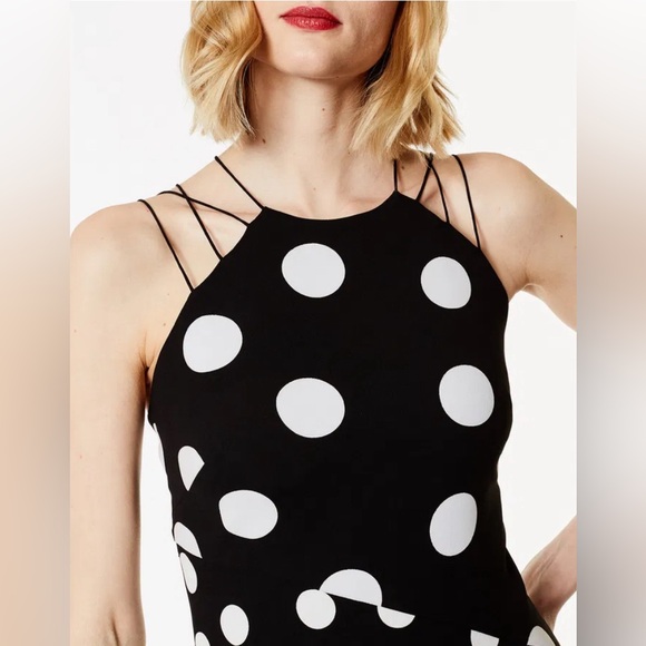Karen Millen Black and White Polka Dot Midi Dress - Picture 3 of 5